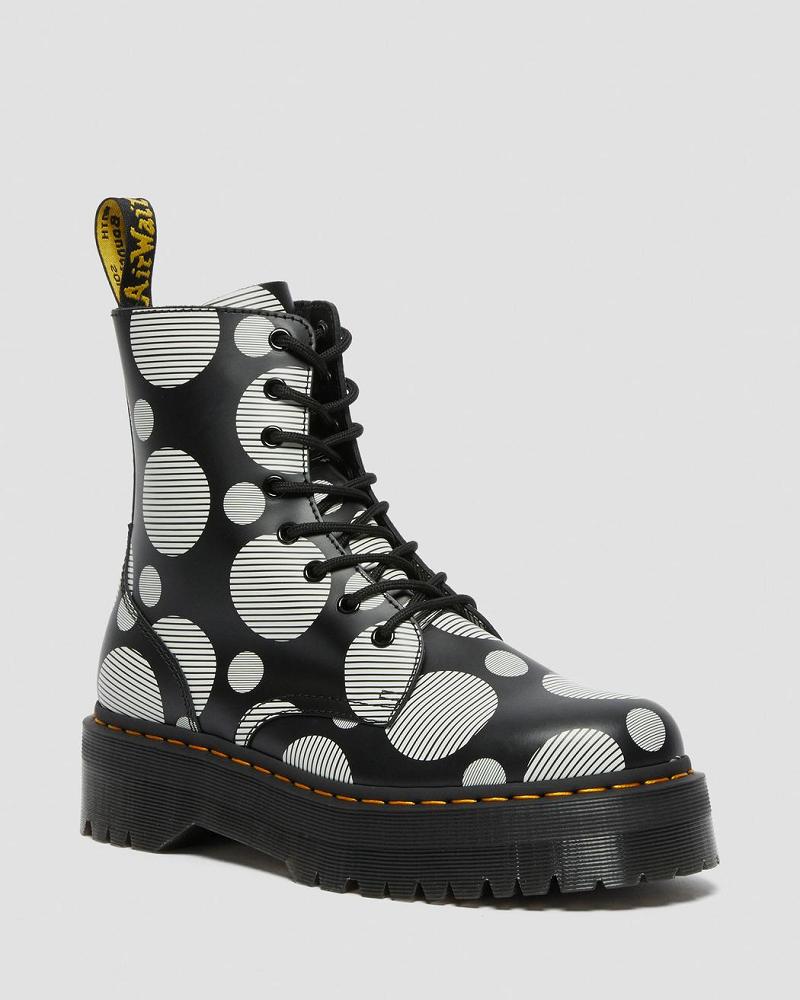 Women\'s Dr Martens Jadon Polka Dot Smooth Leather Platform Boots Black | AU 245WNB